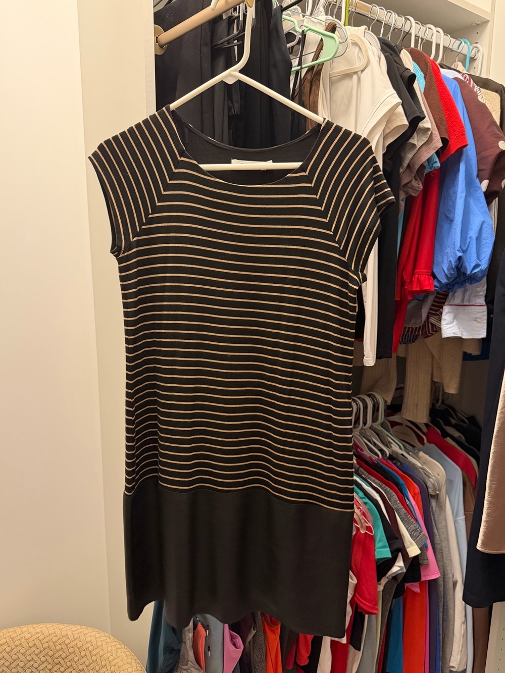 Bailey 44 Black & Taupe Striped Shift Dress Size M